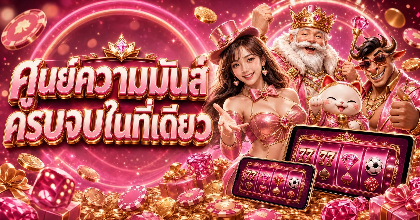 แบนเนอร์ภาพรวมบริการ HPX4U พร้อมตัวละครเกมโทนสีม่วงชมพู